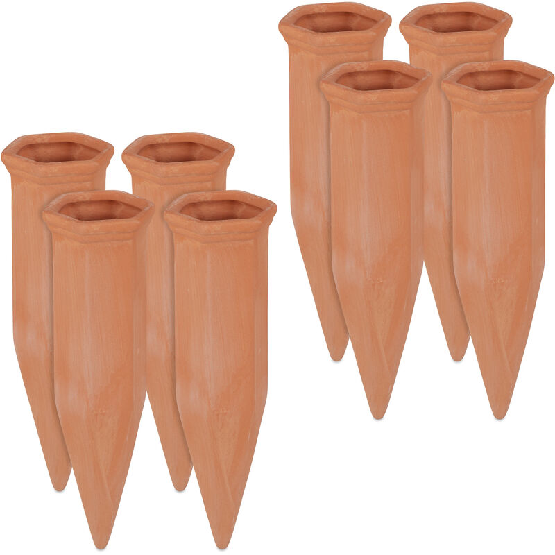 Relaxdays Clay Watering Cones, Set Of 8, Plant Irrigation Kit, 1.5 L Bottles, 17 X 5.5 X 5 Cm, Terracotta