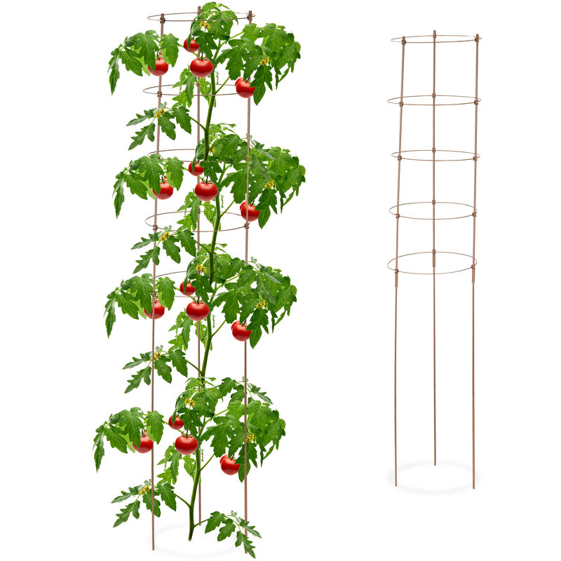 Relaxdays Climbing Aid Set Of 2, Metal & Plastic, 150 Cm, 5 Adjustable Rings, Plant Support, Brown