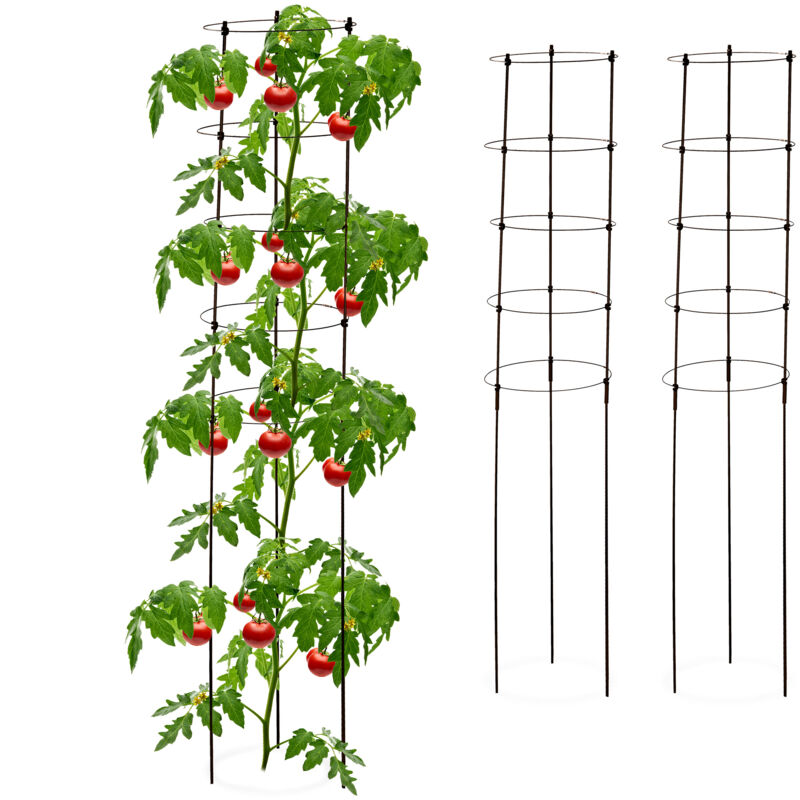 Relaxdays 3x Garden Trellis, Metal & Plastic, Hxø, 150 X 28 Cm, Support For Growing Tomatoes & Climbing Plants, Black