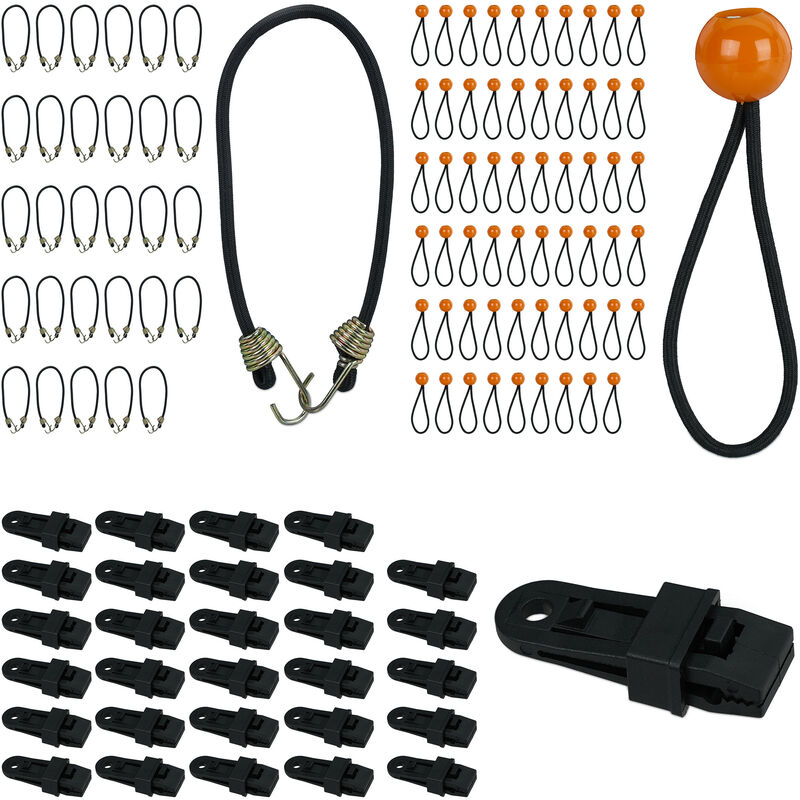 Relaxdays - Clip de bâche, lot de 120, tendeurs polyvalents boule et crochet, fixation piscine, tentes, auvents et bannières, noir