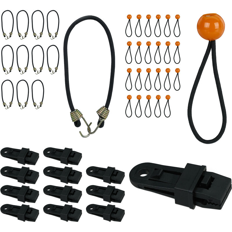 Relaxdays - Clip de bâche, lot de 48, tendeurs polyvalents boule et crochet, fixation piscine, tentes, auvents et bannières, noir