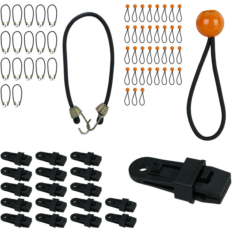 Relaxdays - Clip de bâche, lot de 72, tendeurs polyvalents boule et crochet, fixation piscine, tentes, auvents et bannières, noir