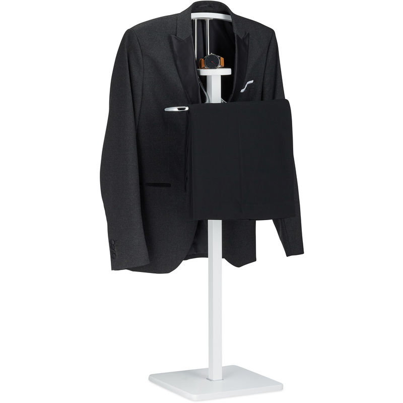 Clothes Valet with Trouser Rail and Coat Hanger, Freestanding, Butler, HxWxD 109.5 x 47 x 30 cm, White - Relaxdays