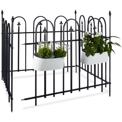 Relaxdays – Clôture de jardin en métal lot de 4 – Panneaux 93 x 120 cm – Fer poudré noir – Assemblage sans perçage – Longueur totale 4,8 m