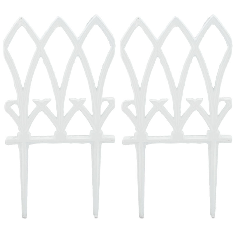 Relaxdays - Clôture de parterre, en lot de 2, grille jardin, fonte, dimensions HxL : 33,5 x 17,5 cm chacune, blanche