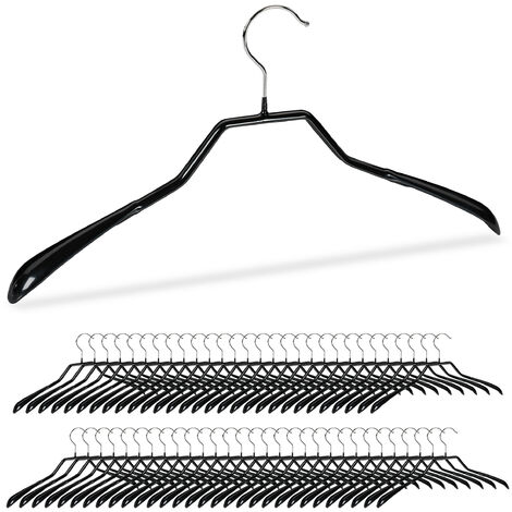 Relaxdays Coat Hangers, 60x Set, Rubberised, for Storage, Non-slip, Broad Hanger, Organise Closet, Iron, Plastic, Black