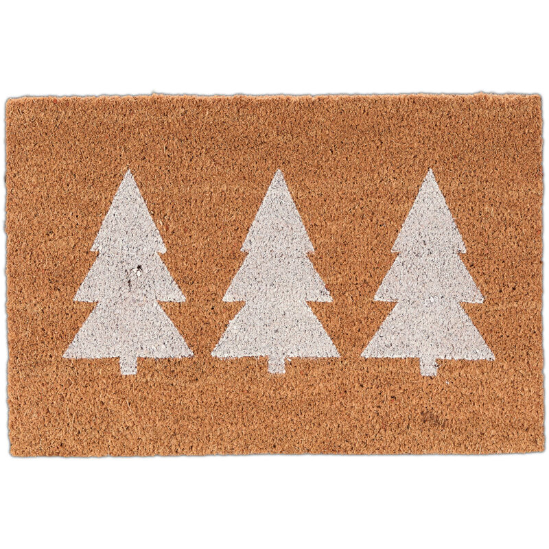 Relaxdays - Coir Doormat, Pine Trees, 60x40 Cm, Non-slip, Weatherproof, Indoor & Outdoor, Shoe Cleaning Mat, Natural/white