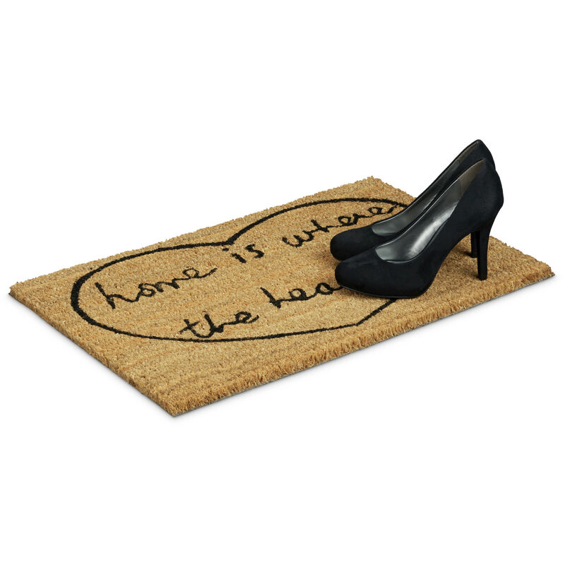 Relaxdays Coconut Fiber Home Is Where The Heart Is Coir Doormat 40 X 60 Cm With Anti Slip Pvc Rubber Underside Welcome Mat Brown