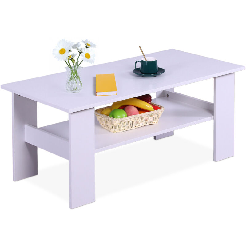 Relaxdays Coffee Table, Hwd, 53.5x100x50 Cm, Living Room Table With Storage Shelf, Modern Sofa Table, White