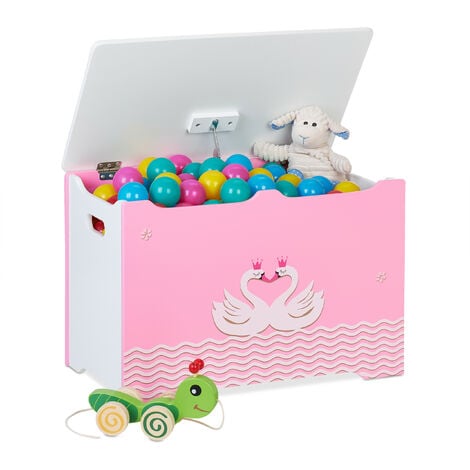 Relaxdays coffre à jouets, avec motif d'héroïne, coffre à jouets avec  couvercle, HxLxP : 39x60x36,5 cm, MDF, rose/blanc