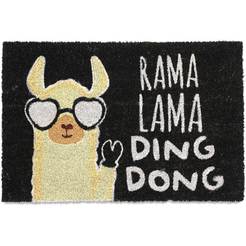 Relaxdays Coir Doormat, Llama Print, With Text, 40 X 60 Cm, Non-slip Welcome Mat, Indoors & Outdoors, Multicoloured