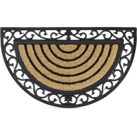 Relaxdays Coir Doormat Semi Circle Rubber Floor Mat With