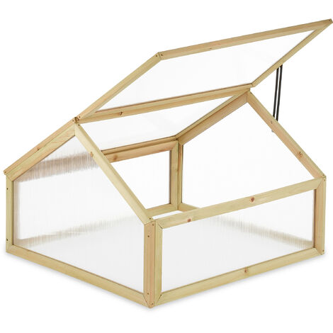 Relaxdays Cold Frame, HxWxD 60x90x86 cm, Raised Bed Top, Pine & Polycarbonate, Box, Natural Wood/Transparent