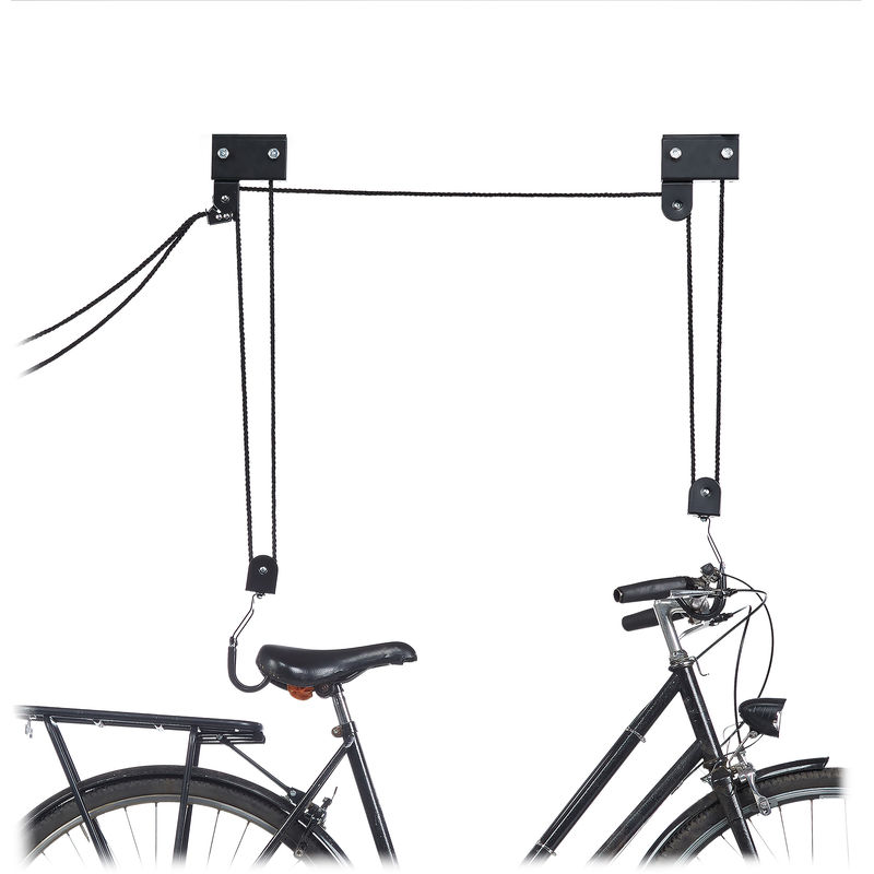 Colgador Bicicleta Techo, Metal, Negro, Hasta 57 kg - Relaxdays