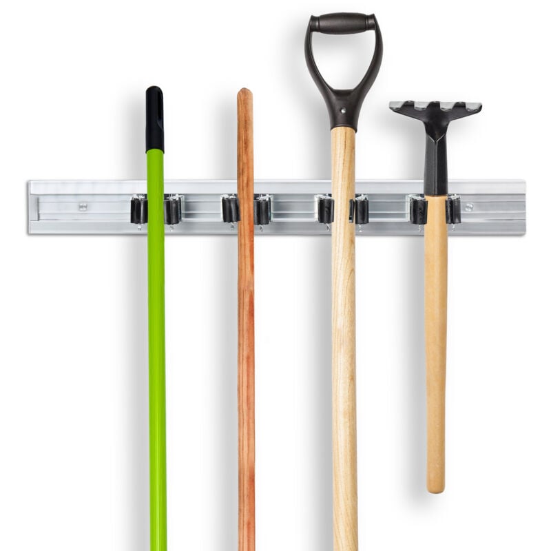 Porte-outils mural en métal (aluminium et acier), lot de 3, support pour ranger les outils du jardin, argenté