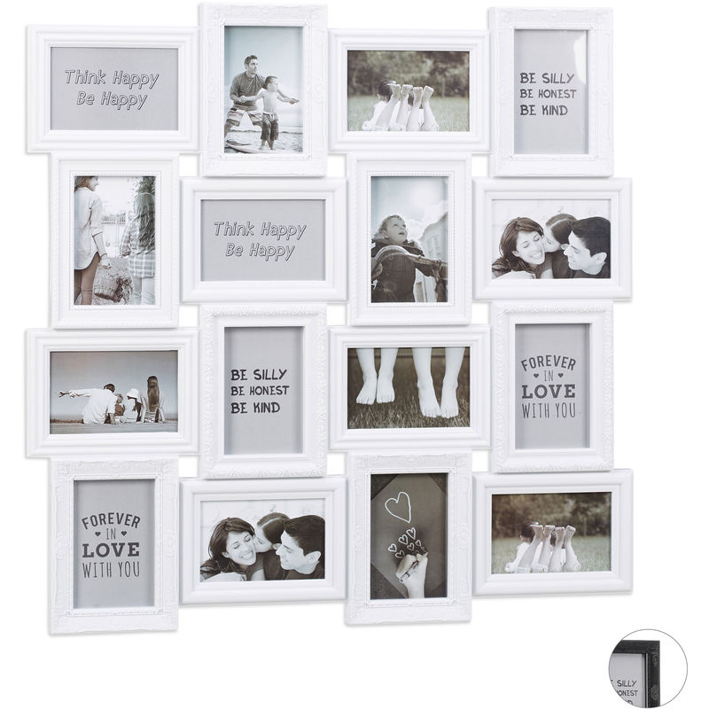 Relaxdays Collage Multi Picture Frame, 16 Photos, Pictures 9x13cm ,Vertical & Horizontal, HxW 70x70 cm, White