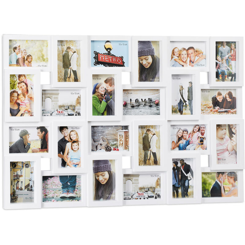 Collage Multi Picture Frame, 24 Photos, Pictures 9x13cm ,Vertical & Horizontal, HxW 57x85 cm, White - Relaxdays