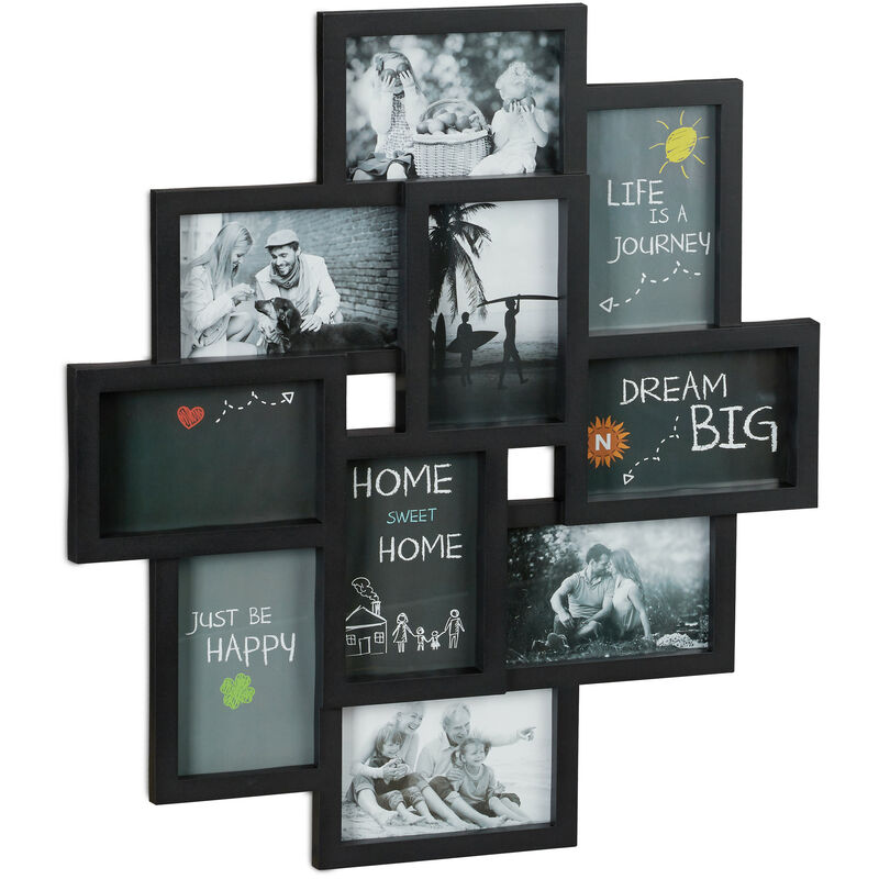 Collage Multi Picture Frame, For 10 Photos, For Pictures 9 x 13 cm ,Vertical & Horizontal Format, h x w 55 x 50 cm, Black - Relaxdays