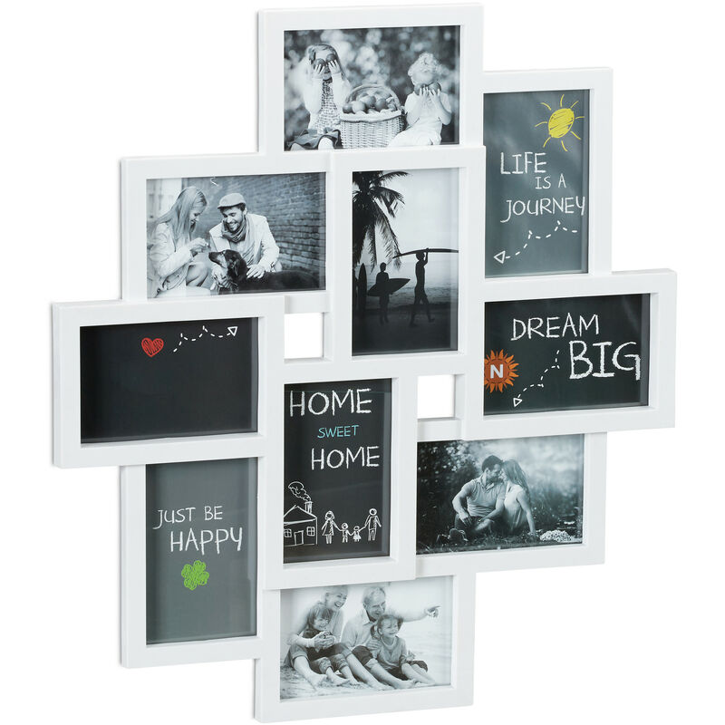 Collage Multi Picture Frame, For 10 Photos, For Pictures 9 x 13 cm ,Vertical & Horizontal Format, h x w 55 x 50 cm, White - Relaxdays