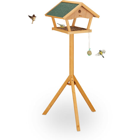 Relaxdays Comedero de Pie para Aves, Grande, Tejado Resistente, Jardín, Casita Madera, 137 x 66 x 59 cm, Natural y Verde