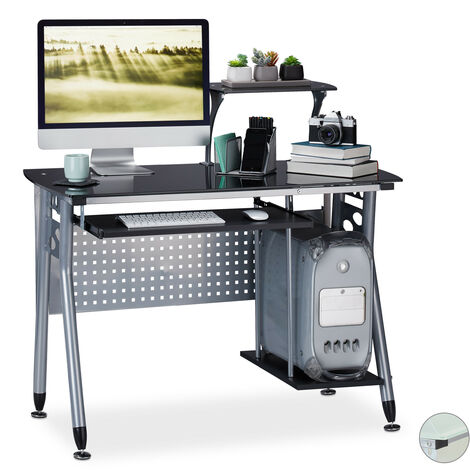Relaxdays Computer Desk Glass Keyboard Tray Shelf For Desktop