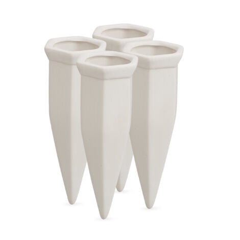 Relaxdays Cône d’arrosage, set de 4, système d’irrigation bouteilles en PET d’1,5 l, jardinières, plantes en pot, blanc