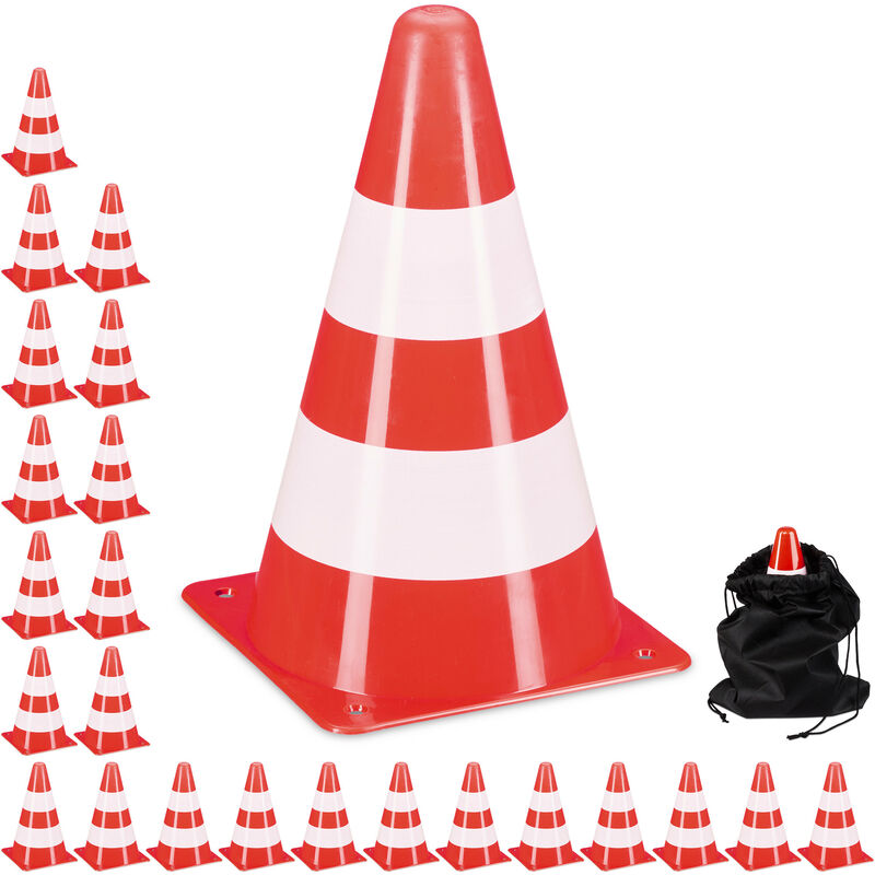 Relaxdays Safety Cones, Set of 24, for Football and Dog Training, Sports Markers, 23 cm High, Traffic, Stacking, Orange