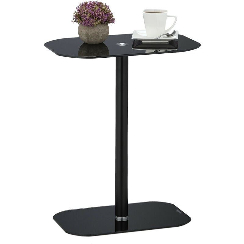 Console, acier, verre, table bout de canapé pour le salon, coins arrondis, HxLxP : 54,5 x 44,5 x 29,5 cm, noir - Relaxdays