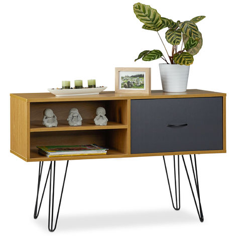   Console design rétro vintage table d'appoint 80s tiroir sideboard pieds métal HxlxP: 62x100x38 cm, coloré