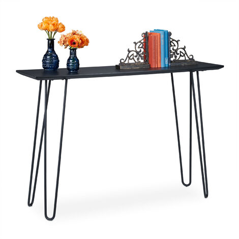 main image of "Relaxdays console table, hairpin legs, metal & MDF, narrow sideboard for hallway or living room, 120x35x80cm, black"