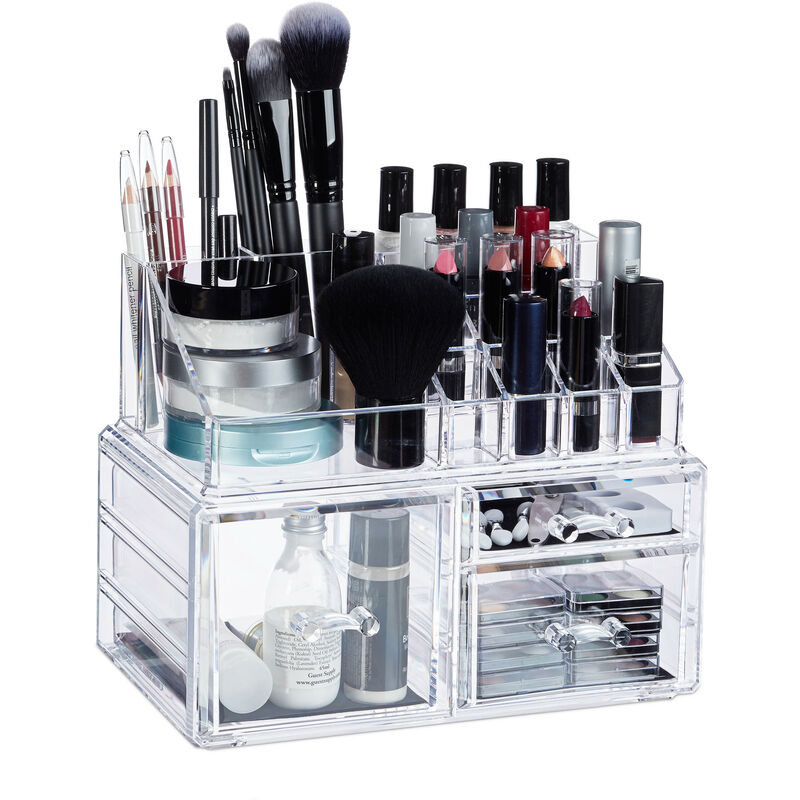 Image of Contenitore Cosmetici, 3 Cassetti, Porta-Trucchi Per Smalti, Rossetti, Organizer In Acrilico, Trasparente - Relaxdays