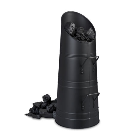 Relaxdays Contenitore Porta Carbone da Camino, Secchio per Pellet, Portacenere in Metallo da 12 Litri, Caminetto, Nero