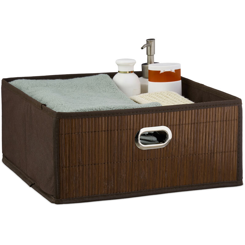 Relaxdays Bamboo Storage Basket, Bathroom & Bedroom Organiser, Square, Low Box, Hxwxd 14 X 31 X 31 Cm, Folding, Brown