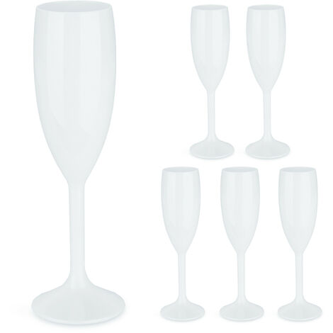 Relaxdays Copas Cava Plástico, Set de 6, Irrompibles y Libres de BPA, 160 ml, Reutilizables, Vasos Champán, Blanco