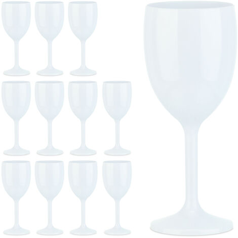 Relaxdays Copas Vino de Plástico Irrompible en Set de 12, sin BPA, Vasos Cóctel Reutilizables, Camping y Pícnic, Blanco
