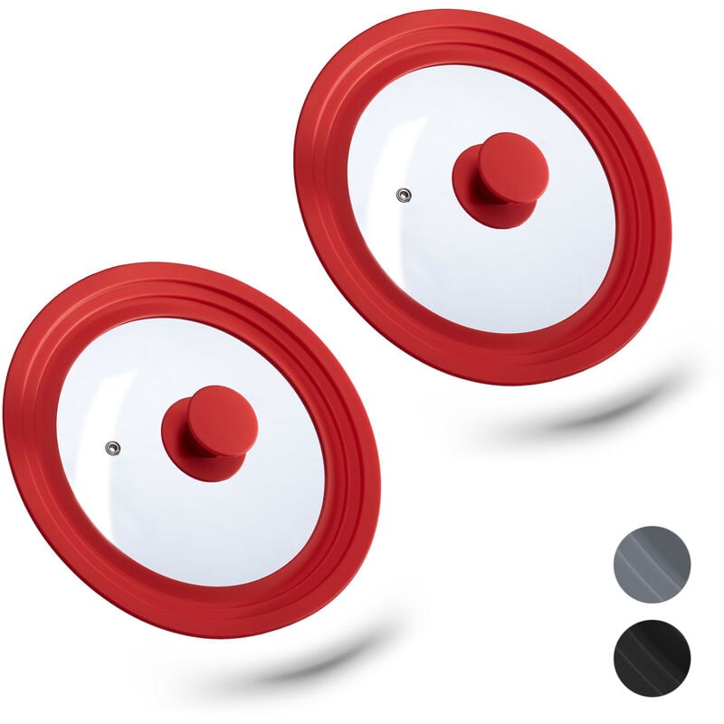 Image of 2x Coperchio Universale, con Bordo in Silicone & Foro per il Vapore per Pentole e Padelle ø 20-24 cm, Rosso