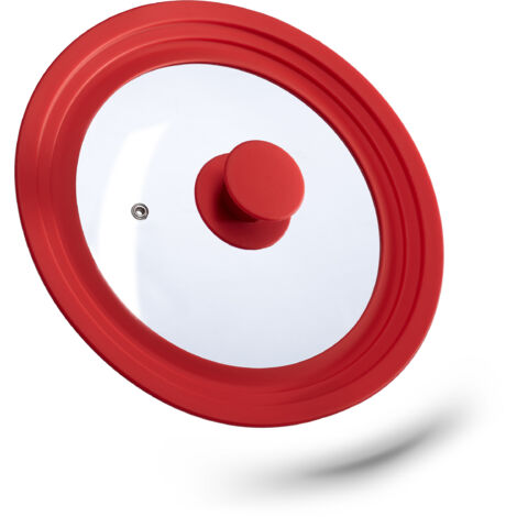Relaxdays Coperchio Universale, con Bordo in Silicone & Foro per il Vapore per Pentole e Padelle Ø 20 - 24 cm, Rosso