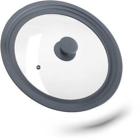 Relaxdays Coperchio Universale in Vetro, con Bordo in Silicone per Pentole & Padelle 26-30 cm, HxD: 5 x 31,5 cm, Grigio