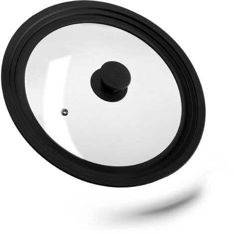Relaxdays Coperchio Universale in Vetro, con Bordo in Silicone per Pentole & Padelle 26-30 cm, HxD: 5 x 31,5 cm, Nero