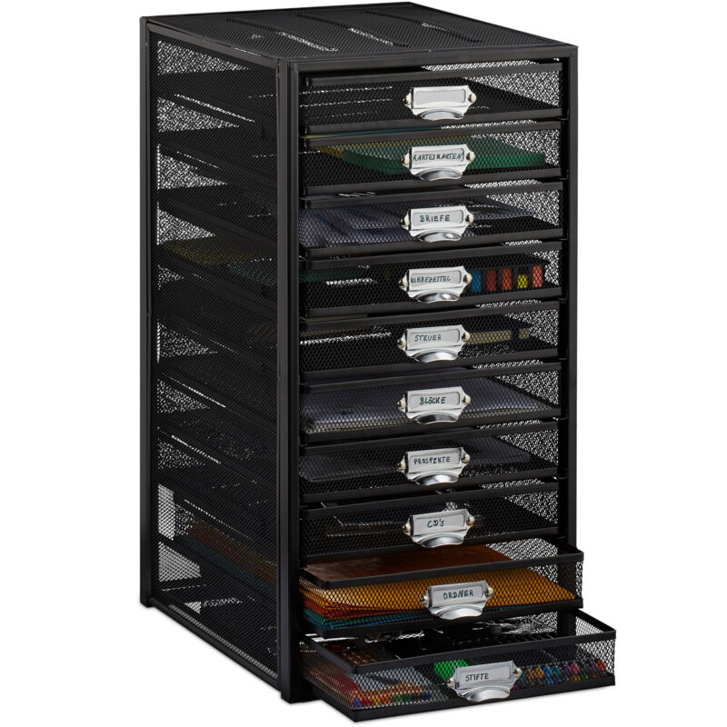 Relaxdays - Corbeille à courrier porte-documents organiseur porte-revues 10 tiroirs compartiments format A4, noir