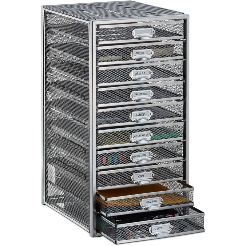 Relaxdays - Corbeille à courrier porte-documents organiseur porte-revues 10 tiroirs compartiments format A4, argent