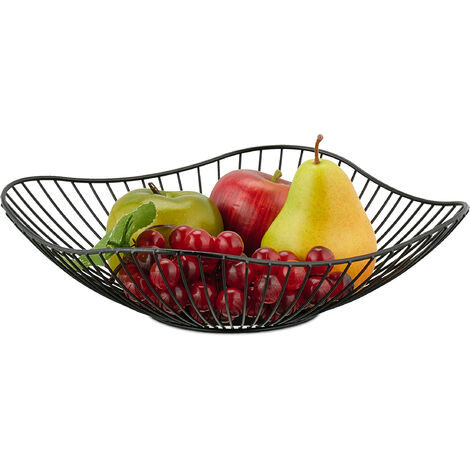 Relaxdays Corbeille à fruits en métal, design plat et moderne, aussi pour légumes & pain, HD : 7,5 x 27 cm, noire