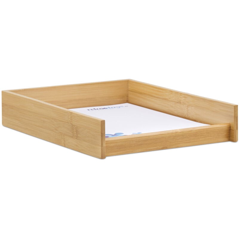 Corbeille à Courrier Bois, lot de 2, Papier Format A4, Bureau, Range-Documents & Lettres, Aspect Bambou, 25x33cm, Nature