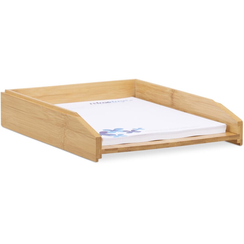 Relaxdays - 4x Corbeilles à Courrier Empilables, Papier Format A4, Bureau, Range-Documents & Lettres, Bambou, 6x25x33cm, Nature