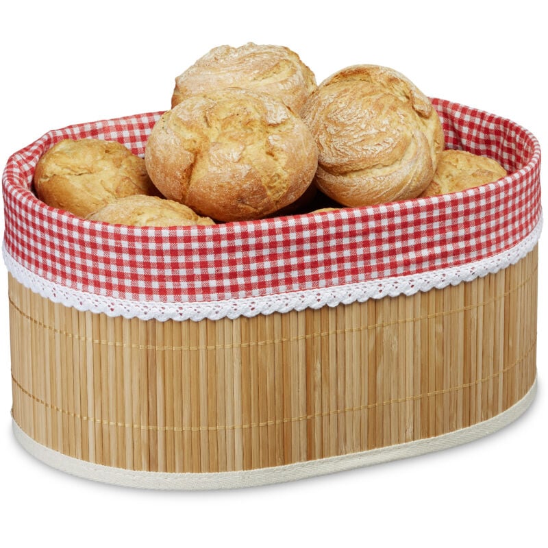 2x Corbeilles à pain, panier en bambou avec tissu, croissants, panière fruit h x l x p : 16,5 x 33,5 x 23,5 cm, nature