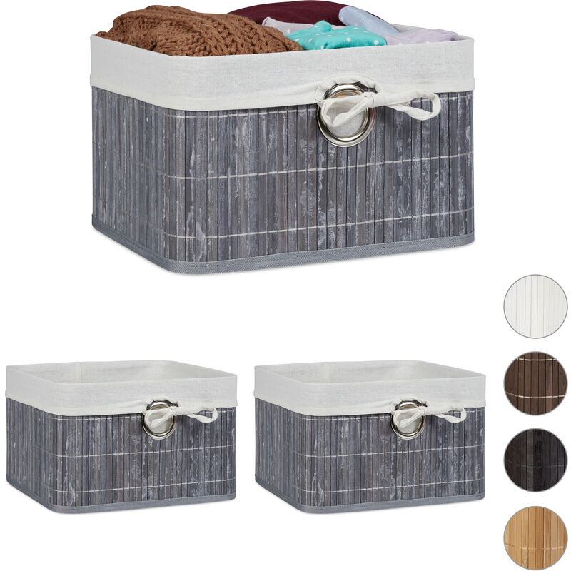 Corbeille, lot de 3, Panier de rangement, Housse amovible, poignée, Boîte étagère armoire, HxLxP 20 x 31 x 31 cm, gris