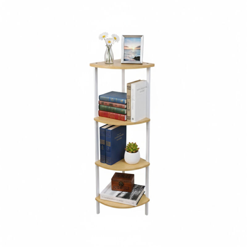 Relaxdays Corner Shelf Hxwxd 125x44.5x31.5 Cm, 4 Shelves, Freestanding Living Room Shelf, Mdf & Metal, Natural/white