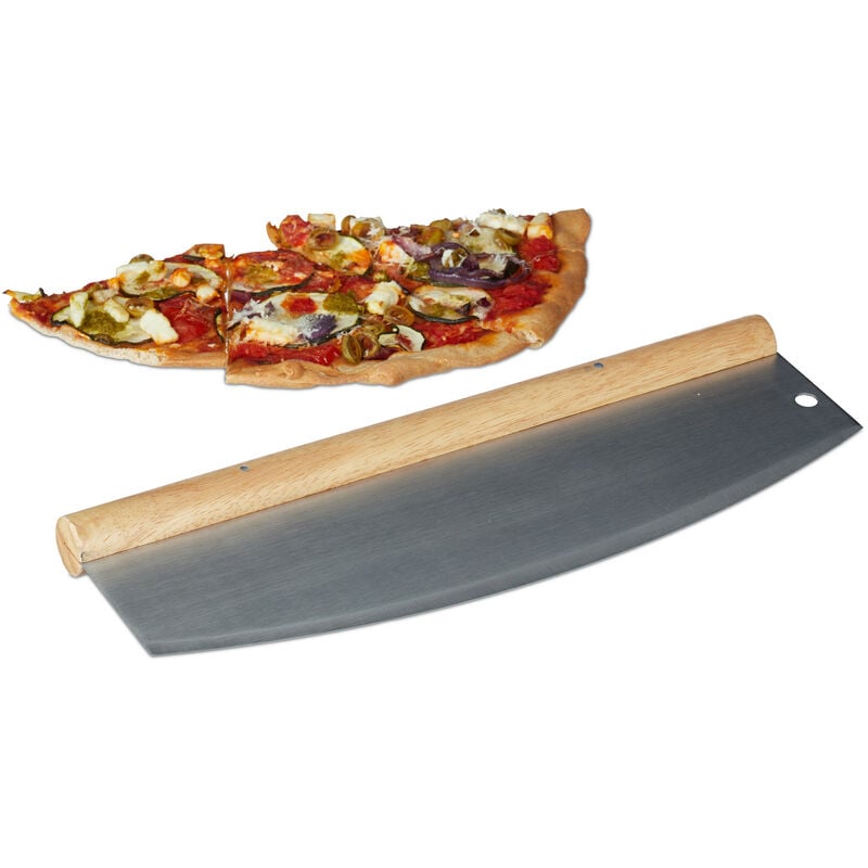 

Relaxdays - Cortapizzas Original Grande, Acero Inoxidable y Madera, Plateado, 12 x 35 cm