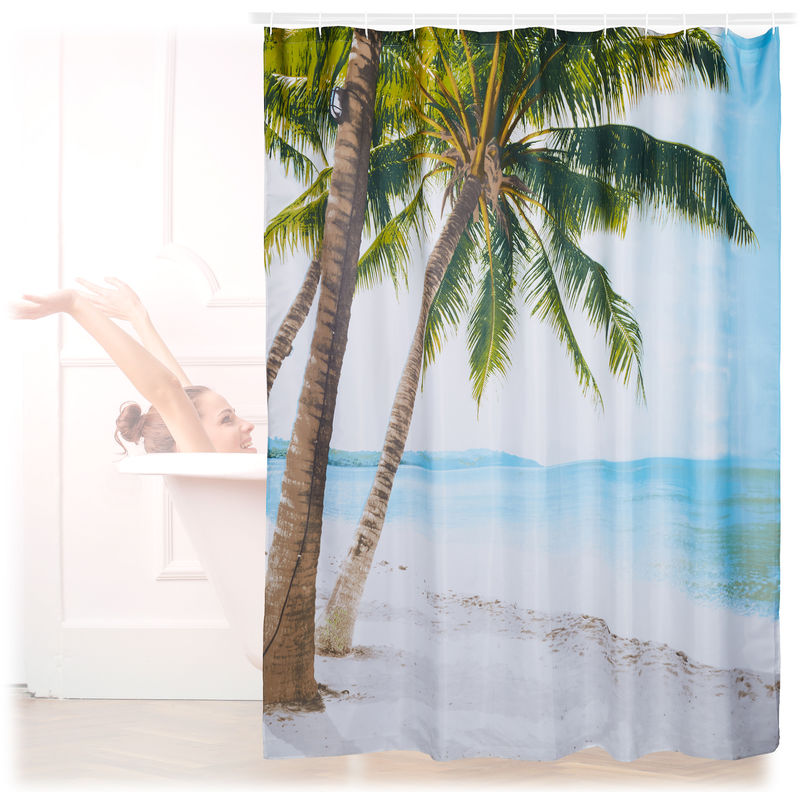 

Cortina Baño Lavable con Estampado de Playa, Poliéster, Multicolor, 180 x 180 cm