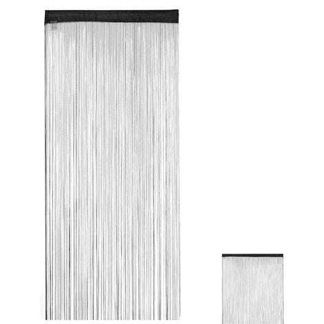 Relaxdays Cortina de flecos, Acortable, Pasaje, Para puerta y ventana, 90x245 cm, Negro
